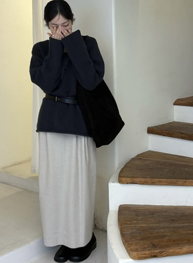 若若韩代正品直邮moia25秋冬极简羊毛直筒半身裙长款女小众设计款