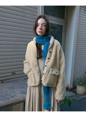 若若韩代正品直邮nocontent25秋冬boo furry可爱羊羔毛短外套短款