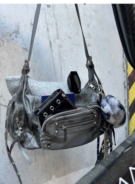 有购买凭证韩代正品直邮blackpurple机车废土风单肩斜挎腋下包