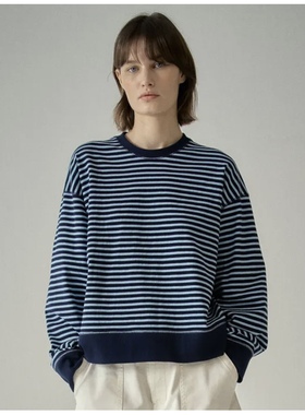 韩代正品直邮facade pattern 条纹圆领套头卫衣宽松休闲长袖上衣