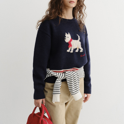 若若韩国正品代购DUNST25秋冬可爱小狗针织毛衣套头女加厚内搭