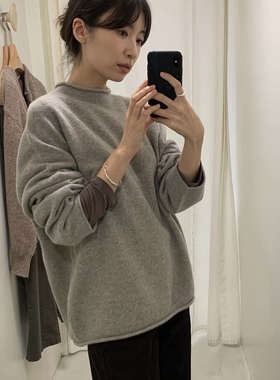 若若韩国正品代购moia25秋冬美丽奴羊毛卷边针织毛衣内搭套头打底