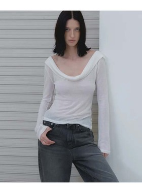 若若韩代正品直邮108pound长袖T恤打底内搭一字领T恤上衣女设计感