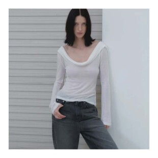 若若韩代正品直邮108pound长袖T恤打底内搭一字领T恤上衣女设计感