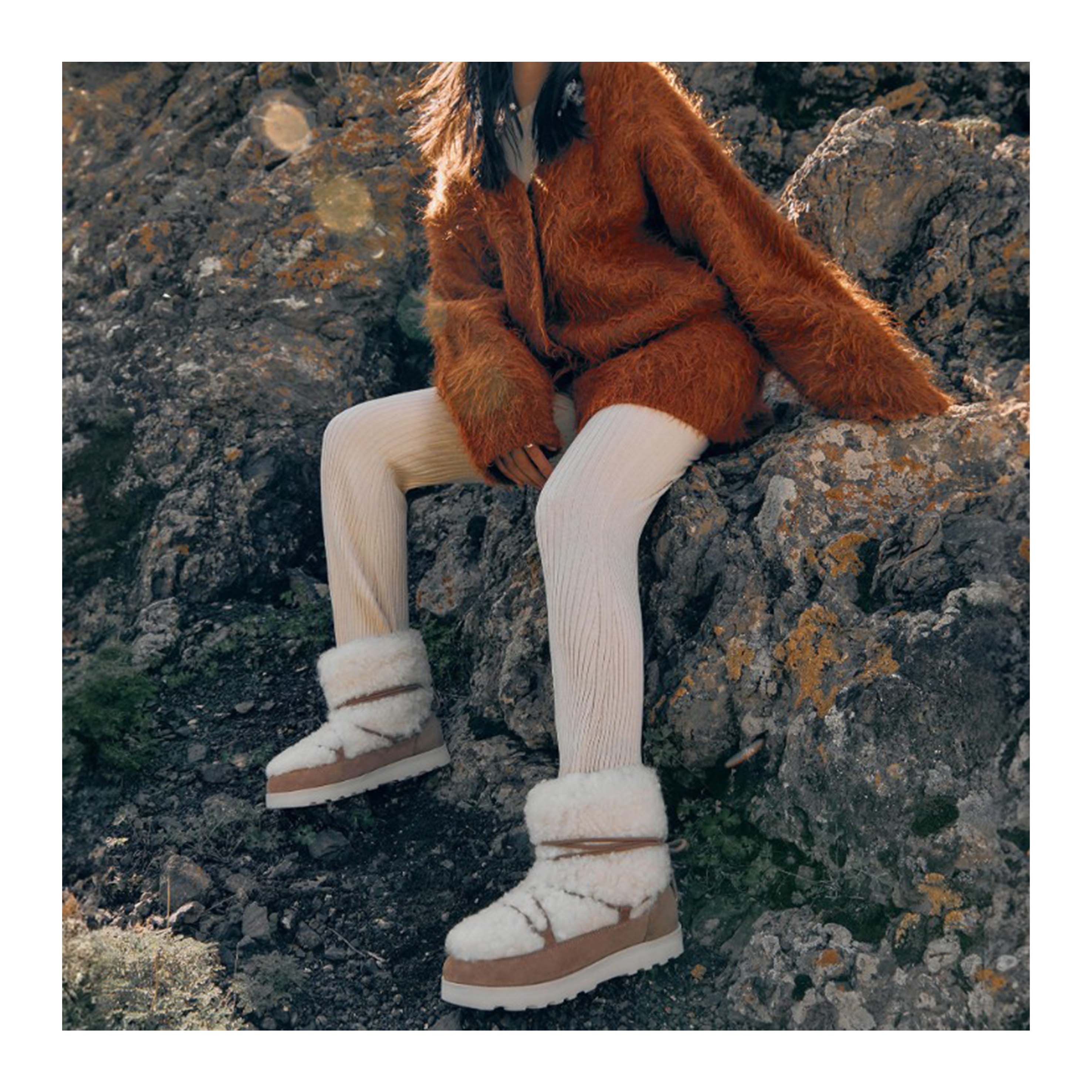 若若韩代正品直邮cueren25秋冬款蝴蝶结系带羊毛保暖雪地靴长筒