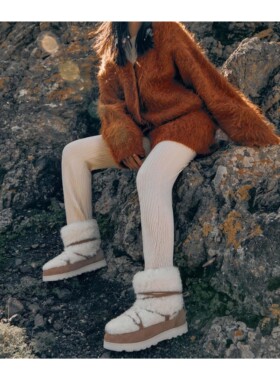 若若韩代正品直邮cueren25秋冬款蝴蝶结系带羊毛保暖雪地靴长筒