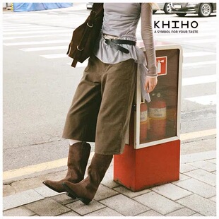 若若韩代正品直邮设计师品牌khiho靴子麂皮高筒靴英伦风时装靴25
