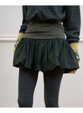 若若韩代正品直邮nocontent25秋冬 mix stripe条纹拼接褶皱半身裙