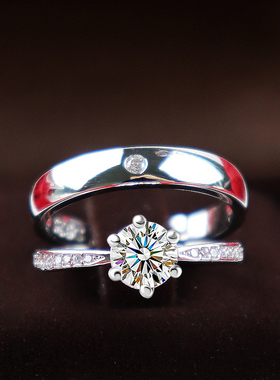 婚礼仪式交换情侣对戒道具新娘仿真一克拉钻戒活口可调假戒指一对