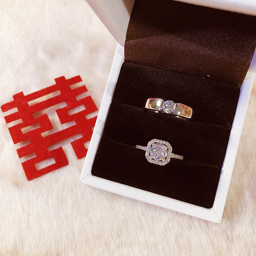 结婚订婚情侣男女仿真假对戒戒指轻奢小众婚礼仪式现场用道具cdr