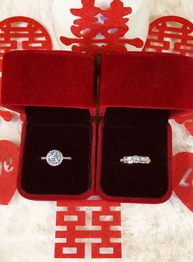 一克拉仿真钻戒情侣戒指圆钻女戒活口可调节结婚对戒婚礼仪式道具