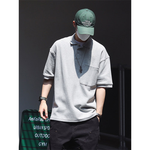 日系复古Polo衫宽松纯色凉感夏季