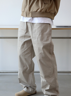 Sigbreak日系复古双膝工装裤宽松百搭卡其潮拖地阔腿春秋休闲裤男