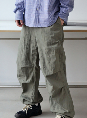 Sigbreak日系工装褶皱伞兵裤宽松百搭复古抽绳束脚休闲裤春秋男潮