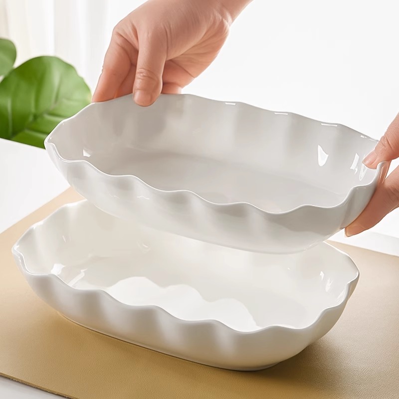 10英寸鱼盘家用2025新款创意餐具加深沙拉盘高级感长方形蒸鱼盘子