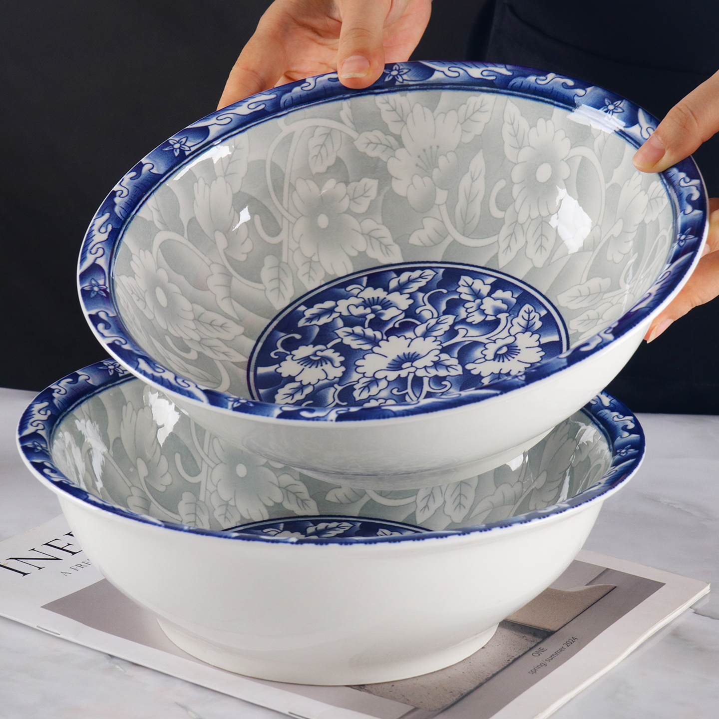 大汤碗家用陶瓷大容量釉下彩汤古碗酸菜鱼排骨碗米线碗青花瓷商用