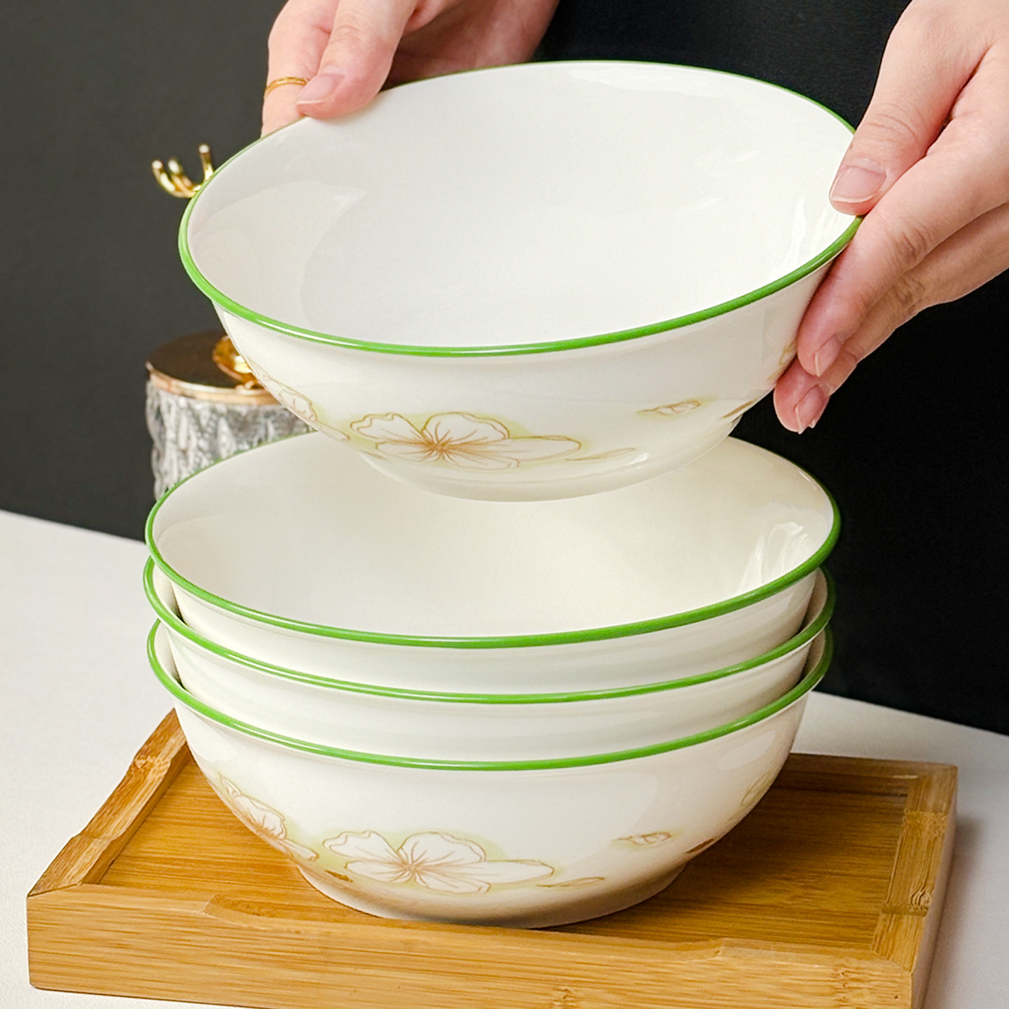 面碗家用陶瓷釉下彩七英寸黄金叶高颜值大碗汤面碗拉面碗斗笠面碗,餐饮具,碗,淘宝优惠券,粉丝福利购,淘宝优惠卷