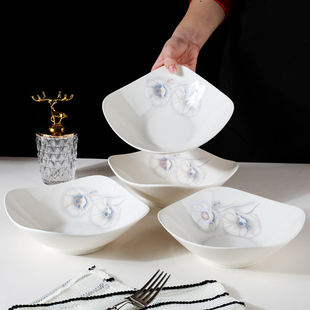 盘子菜盘家用8寸四角翘边盘陶瓷高颜值加深碟子凉菜碗沙拉碗汤碗