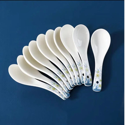 水仙花陶瓷小汤勺家用喝汤陶瓷汤勺微波炉适用酒店餐厅小勺子调羹