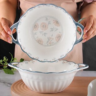 10.5英寸陶瓷双耳碗家用2025新款 高颜值釉下彩餐具大号汤碗沙拉碗