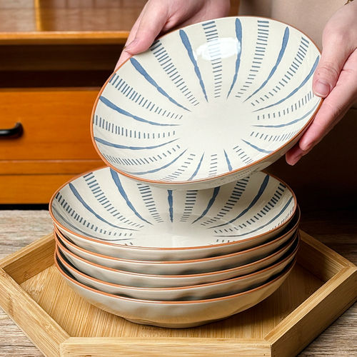 ins风盘子高级感菜盘家用高颜值陶瓷釉下彩深盘独特漂亮盘子餐具