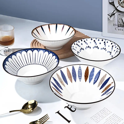 斗笠碗家用8英寸陶瓷大号日式高颜值釉下彩面碗套装沙拉碗吃饭碗
