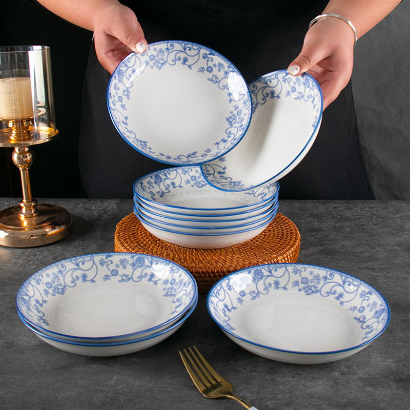 7英寸盘子家用菜盘陶瓷釉下彩2025新款蓝色深盘炒菜盘碟子小盘子