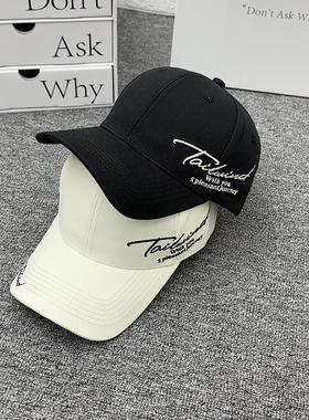 黑色硬顶棒球帽男女四季款百搭侧边字母遮阳帽大头围显脸小鸭舌帽