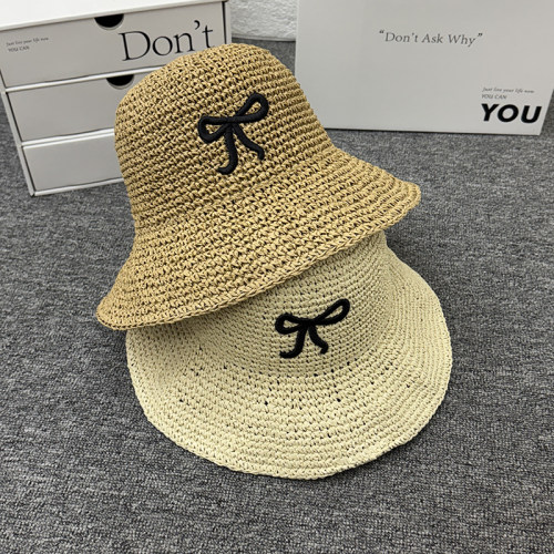 刺绣蝴蝶结草帽新款夏季遮阳帽