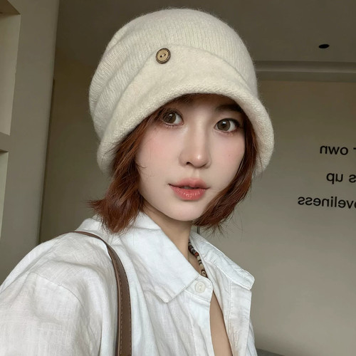 韩系复古金属标保暖堆堆帽女