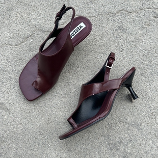 西班牙Z家潮牌 外贸2025夏季新款复古高跟后后绊带侧空夹脚女凉鞋