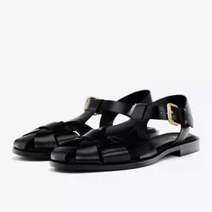 西班牙Z家 2025年秋季新款时尚百搭镂空编织包头凉鞋女罗马凉鞋