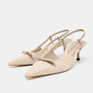 西班牙ZA女鞋 小香风蝴蝶结尖头细跟穆勒鞋女高跟百搭时装凉鞋