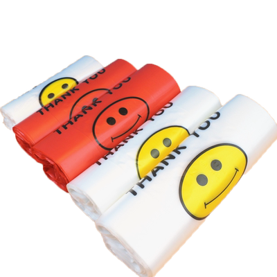 塑料袋加厚笑脸打包袋外卖手提包装购物袋红色食品级方便袋子批发