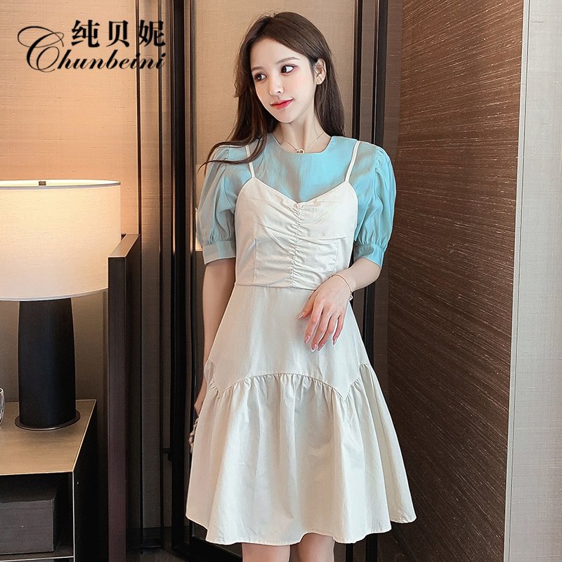 雪纺连衣裙2020年夏季新款仙女都爱泡泡袖吊带裙气质女神范温柔风