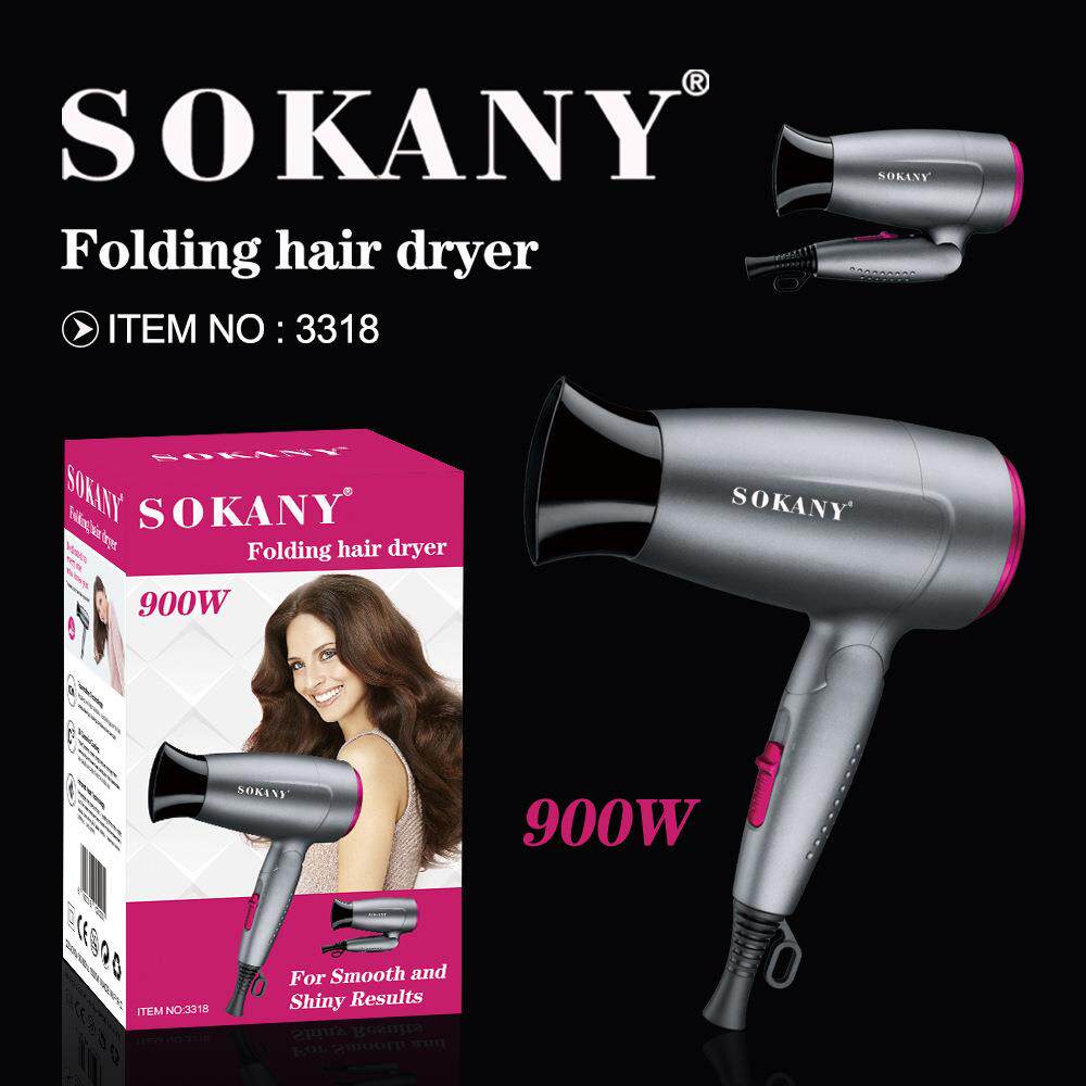 出口外贸SOKANY3318吹风机900W家用便携可折叠电吹风HAIR DRYER