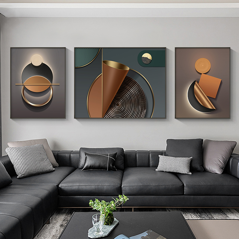 现代轻奢客厅装饰画抽象几何立体沙发背景墙挂画高档简约餐厅壁画图片