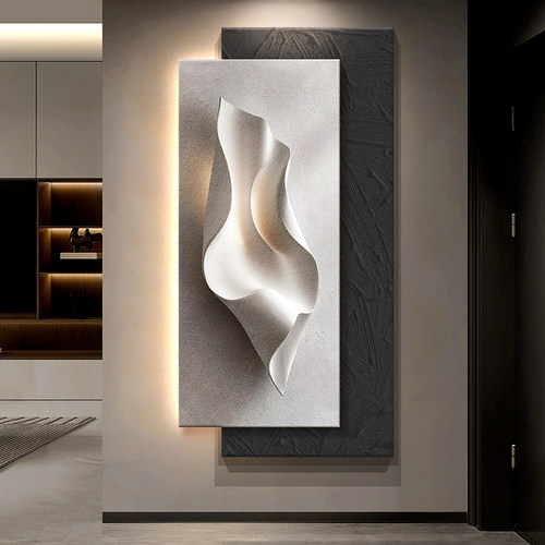 高级浮雕立体感砂岩画入户玄关装饰画简约现代走廊过道尽头墙挂画