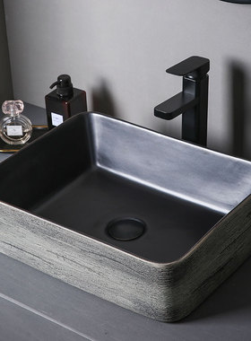 黑色陶瓷台上盆复古洗手盆面盆卫生间家用洗脸盆阳台水盆户外台盆