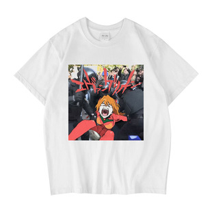 CLFC 福音战士eva创意搞笑明日香被抓黑白复古动漫短袖tee长袖T恤