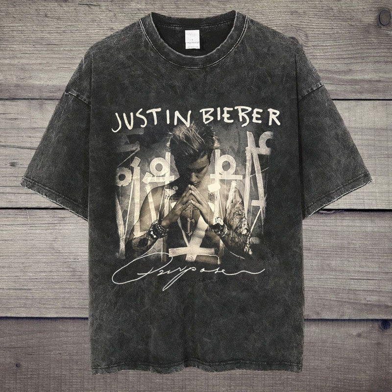 CLFC原创贾斯汀比伯Justin Bieber oversized欧美复古做旧VTG短袖