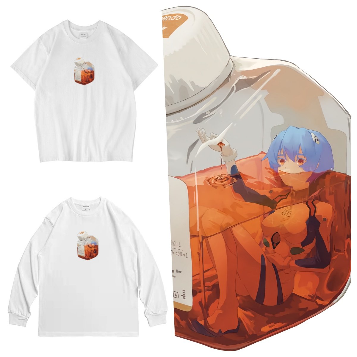 CLFC 动漫新EVA福音战士绫波丽创意瓶子小众小领口短袖tee长袖T恤