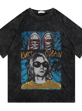 CLFC Nirvana涅槃柯本KurtCobain科特柯本另类摇滚黑色水洗长短袖