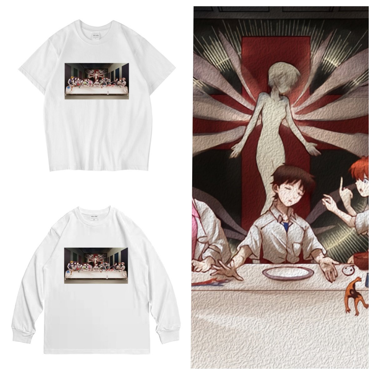 CLFC 动漫EVA福音战士创意油画 最后的晚餐 小众美式短袖tee长袖T