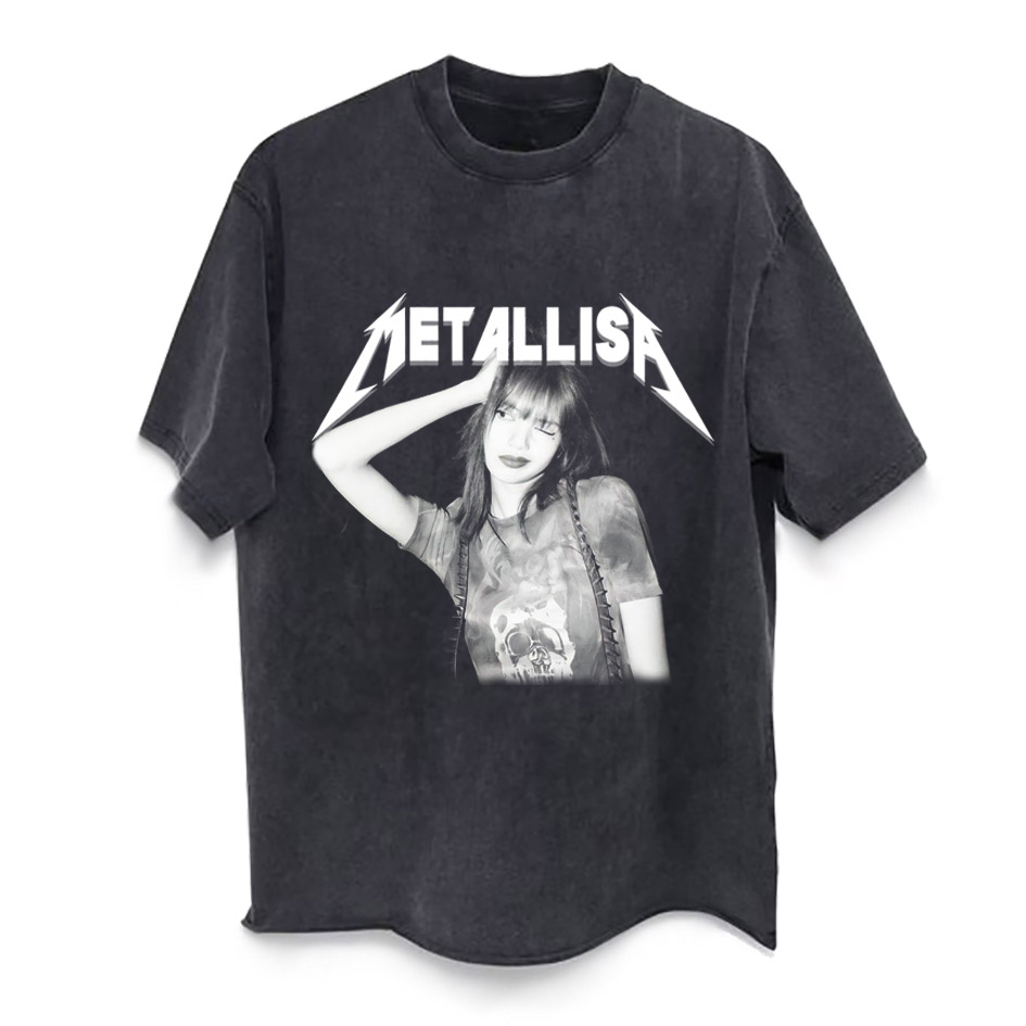 CLFC Lisa应援周边oversiz联名Metallic乐队美式水洗重磅长短袖T