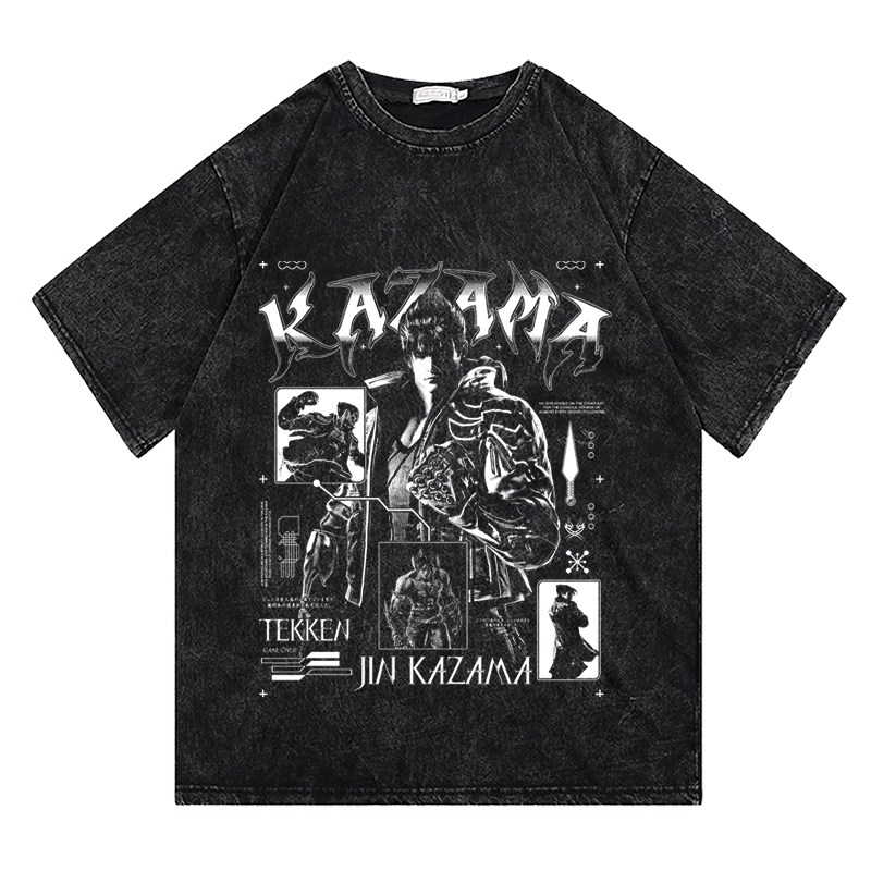 CLFC 游戏铁拳风间仁Jin Kazama游戏重磅复古水洗纯棉短袖长袖T恤