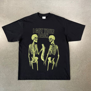 GOT 短袖 YOUR 宽松长袖 纯棉百搭T BACK骷髅情侣喷印美式 CLFC暗黑I