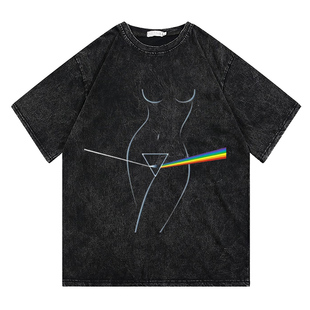 T恤长袖 tee黑色复古短袖 同T floyd趣味休闲男女宽松纯棉美式 pink