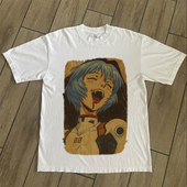 CLFC T恤潮T 短袖 漫画福音战士EVA疯狂凌波丽做旧水洗T shrit长袖