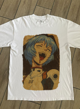 CLFC 漫画福音战士EVA疯狂凌波丽做旧水洗T shrit长袖短袖T恤潮T